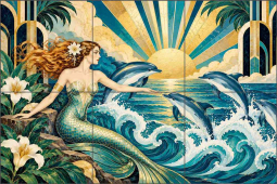 Dance of the Dolphins by AOT Designs Ceramic Tile Mural AOT173