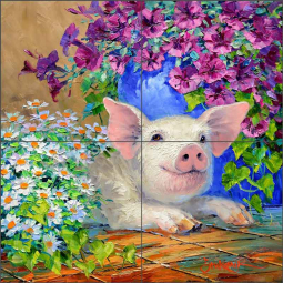 Lazy in the Daisies by Mikki Senkarik Ceramic Tile Mural MSA321