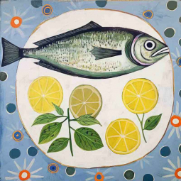 Lemon Splash with Fish Fins 32 by Irena Orlov Ceramic Accent & Decor Tile OB-ORL24802-21AT