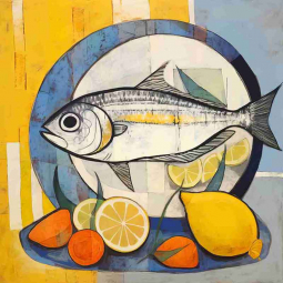 Lemon Splash with Fish Fins 29 by Irena Orlov Ceramic Accent & Decor Tile OB-ORL24802-29AT