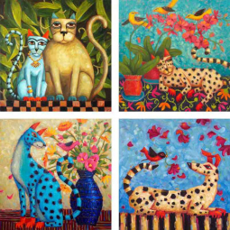 Whimsical Felines by Cindy Revell Ceramic Accent & Decor Tile Set 1 - POV-CR-ATSet1