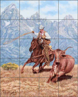Teton Roper by Ralph Delby Ceramic Tile Mural RDA009