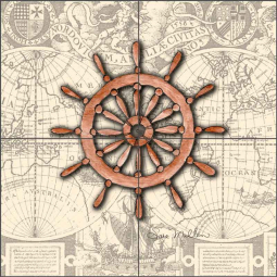 Nautical - Wheel by Sara Mullen Ceramic Tile Mural SM028