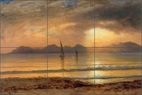 Sunset Over a Mountain Lake by Albert Bierstadt Ceramic Tile Mural