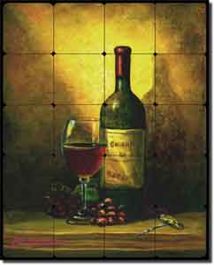 Hardin Wine Still Life Tumbled Marble Tile Mural 16" x 20" - ADCH016