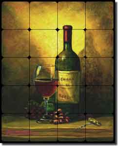 Hardin Wine Still Life Tumbled Marble Tile Mural 24" x 30" - ADCH016