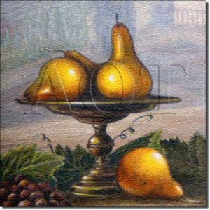 Pear by Angelica Di Chiara Hardin - Pear Fruit Tumbled Marble Mural 16" x 16" Kitchen Backsplash
