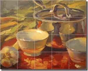 Gutting Kitchen Pots Ceramic Tile Mural 21.25" x 17" - AGA010