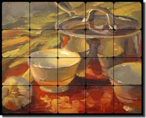Gutting Kitchen Pots Tumbled Marble Tile Mural 20" x 16" - AGA010
