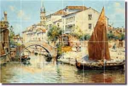 Reyna Venetian Canal Ceramic Tile Mural 36" x 24" - AR005