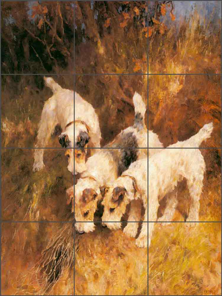 Terriers on the Scent by Arthur Wardle Ceramic Tile Mural AW003