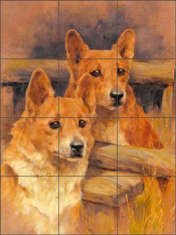 Two Corgis by Arthur Wardle Ceramic Tile Mural AW006