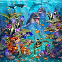 Smiling Dolphins by John Enright Ceramic Tile Mural BC-JE10