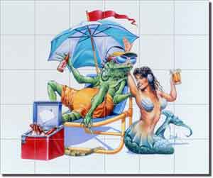 Lounge Lizard by Bruce Eagle - Ceramic Tile Mural 21.25" x 25.5"