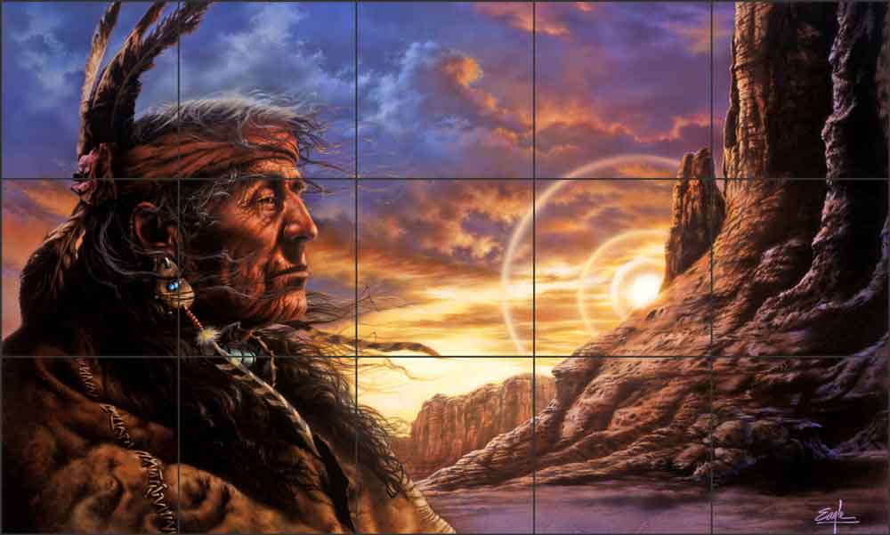 Old Warrior by Bruce Eagle Ceramic Tile Mural - BEA018