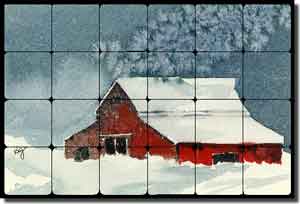 Jaedicke Country Barn Tumbled Marble Tile Mural 24" x 16" - BJA002