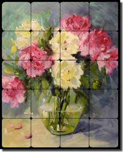 Jaedicke Flowers Floral Tumbled Marble Tile Mural 16" x 20" - BJA003