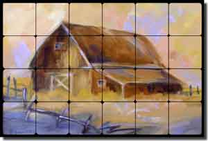 Brown Barn by Bette Jaedicke Tumbled Marble Tile Mural 24" x 16" - BJA004