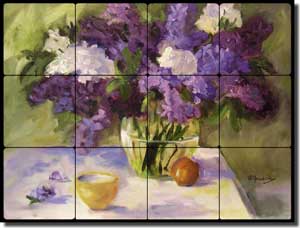 Jaedicke Flowers Floral Tumbled Marble Tile Mural 16" x 12" - BJA012