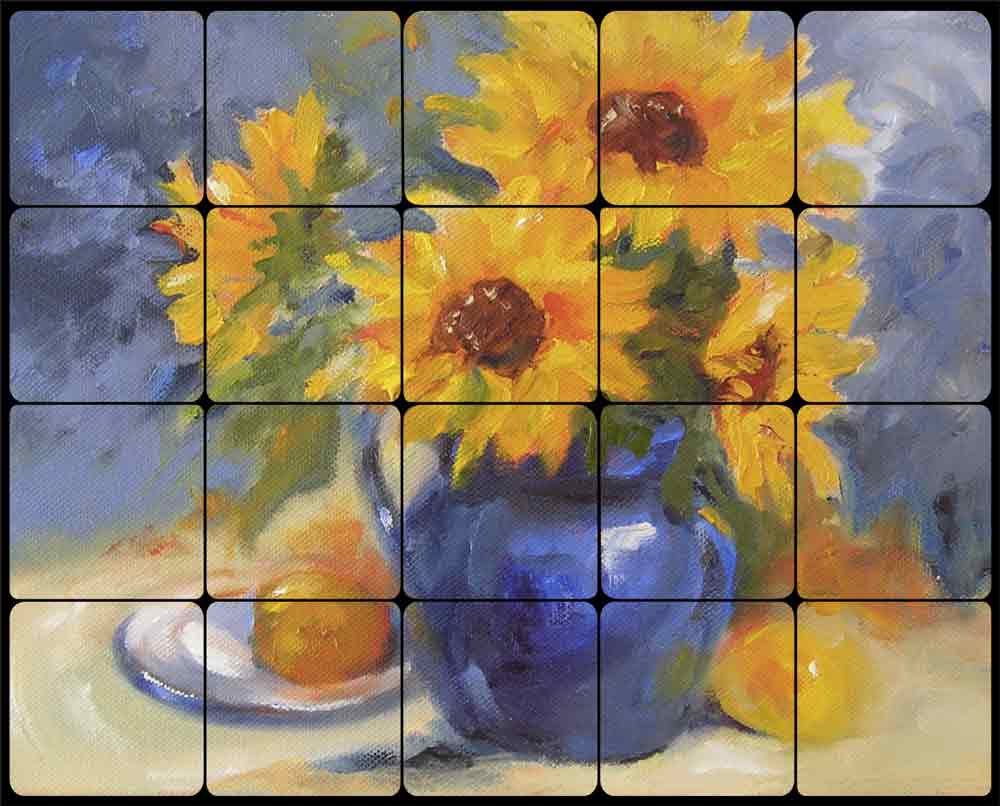 Girasoles by Bette Jaedicke Tumbled Marble Tile Mural BJA014