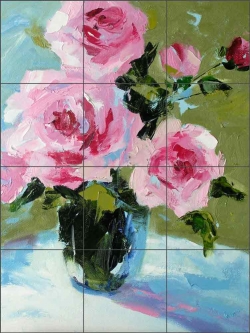 Roses with Blues by Bette Jaedicke Ceramic Tile Mural BJA031