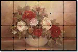 Cook Rose Floral Tumbled Marble Tile Mural 36" x 24"  6" - CC001