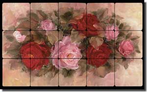 Cook Roses Floral Tumbled Marble Tile Mural 20" x 12" - CC014-L