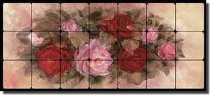 Cook Roses Floral Tumbled Marble Tile Mural 28" x 12" - CC014-L