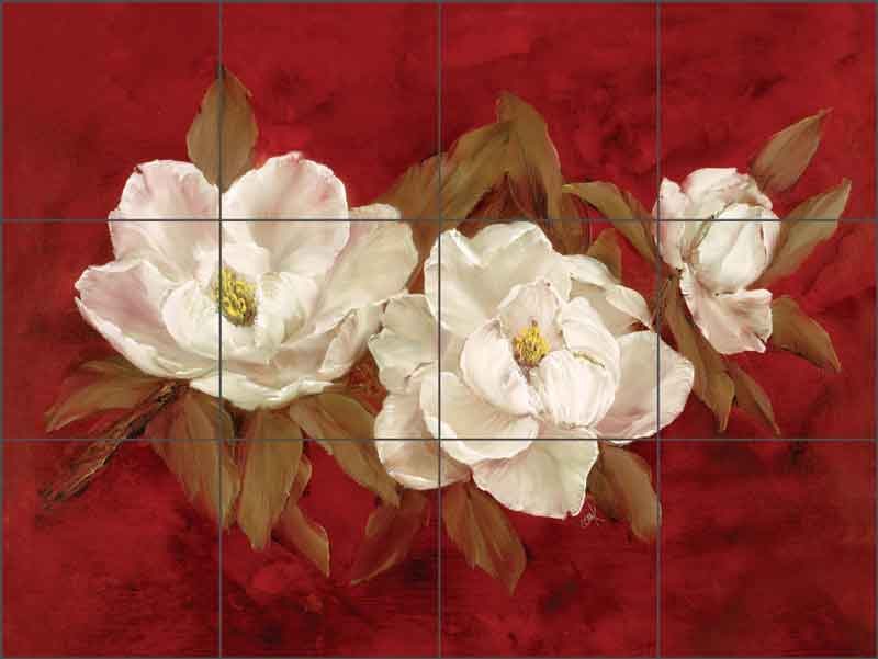 White Magnolias I by Carolyn Cook Ceramic Tile Mural - CC018
