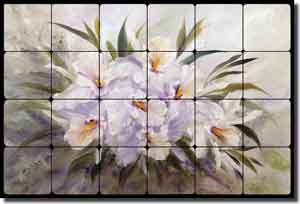 Cook Orchids Flowers Tumbled Marble Tile Mural 24" x 16" - CC021