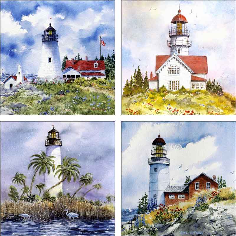 Lighthouse Set 1 by Edie Hopkins Ceramic Accent & Decor Tile Set - CCI-EH-ATSet1