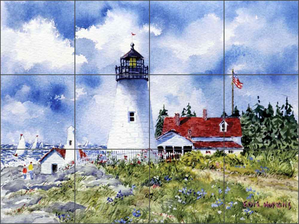 Pemaquid Point Light by Edie Hopkins Ceramic Tile Mural - CCI-EH106