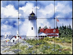 Pemaquid Point Light by Edie Hopkins Tumbled Marble Tile Mural - CCI-EH106