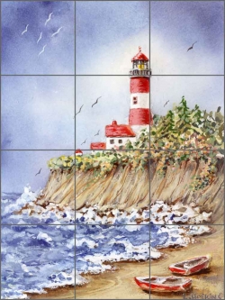 Jackson Point Light by Edie Hopkins Ceramic Tile Mural - CCI-EH220
