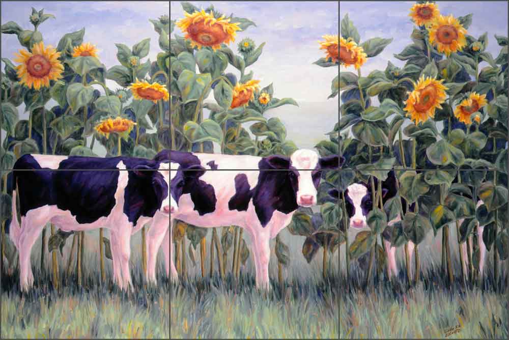 In Sunflowers by Linda Elliott Ceramic Tile Mural - CCI-LE17b