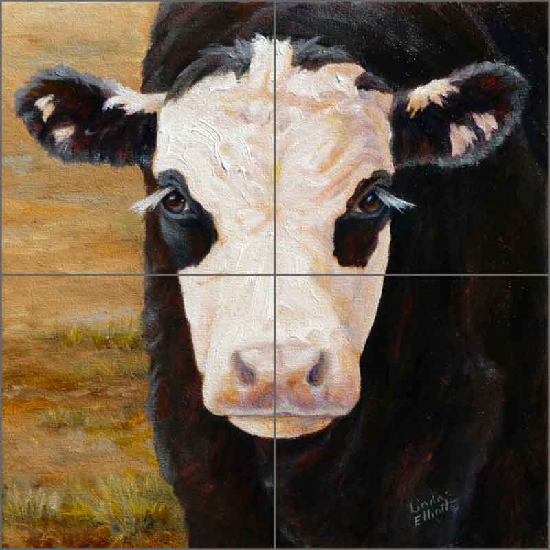 Black Baldie Calf by Linda Elliott Ceramic Tile Mural - CCI-LE204