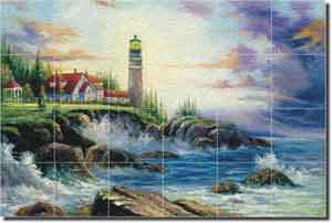 Ching Lighthouse Seascape Glass Tile Mural 36" x 24" - CHC066