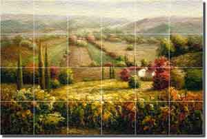 Ching Tuscan Vineyard Landscape Glass Tile Mural 36" x 24" - CHC068