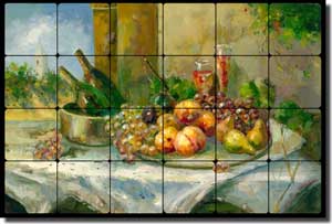 Ching Fruit Wine Tumbled Marble Tile Mural 24" x 16" - CHC070