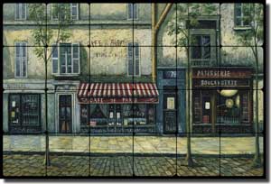 Ching Paris Cafe Art Tumbled Marble Tile Mural 24" x 16" - CHC072