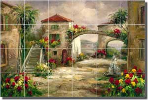 Ching Tropical Palm Glass Tile Mural 36" x 24" - CHC073