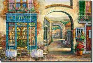 Ching Sidewalk Cafe Glass Tile Mural 36" x 24" - CHC077