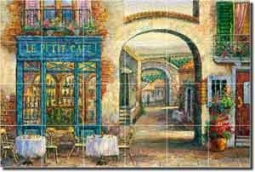 Ching Sidewalk Cafe Glass Tile Mural 36" x 24" - CHC077