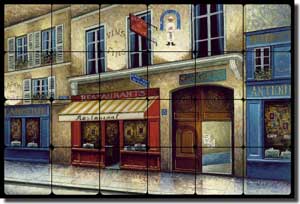 Cafe Vin Bistro by C H Ching Tumbled Marble Mural 24" x 16" - CHC078