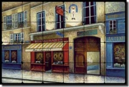 Cafe Vin Bistro by C H Ching Tumbled Marble Mural 24" x 16" - CHC078
