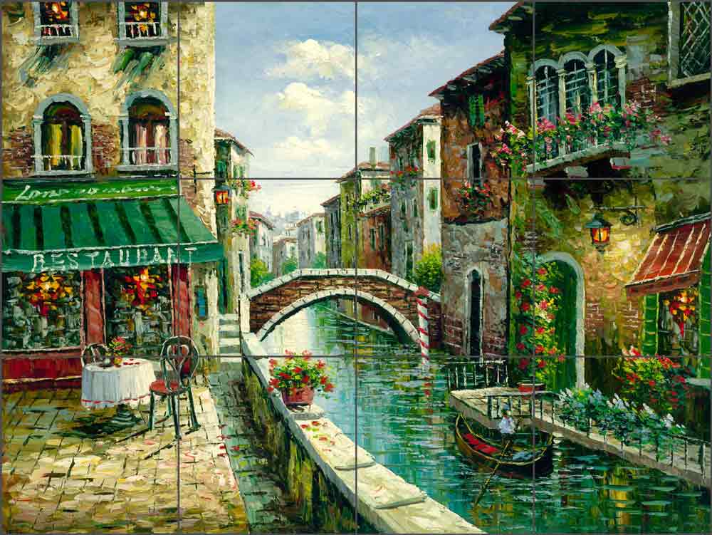 Cafe by the Canal by C. H. Ching Ceramic Tile Mural CHC080