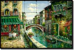 Ching Cafe Canal Tumbled Marble Tile Mural 24" x 16" - CHC080