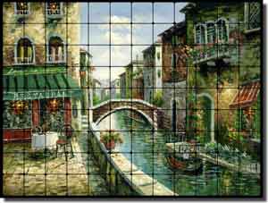 Ching Cafe Canal Tumbled MarbleTile Mural 48" x 36" - 4" - CHC080