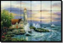 Guardian Light by C H Ching Tumbled Marble Tile Mural 24" x 16" - CHC085