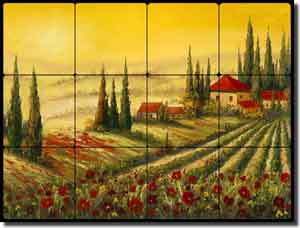 Ching Tuscan Vineyard Tumbled Marble Tile Mural 16" x 12" - CHC088